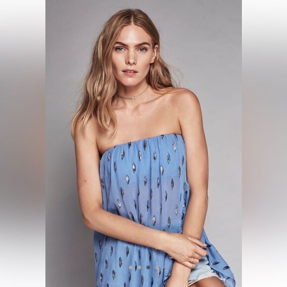 NWT Free People On My Mind Ruffle Maxi Silk Dress in Glacier blue - Picture 5 of 11